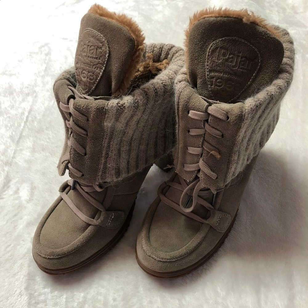 PAJAR Winter Fleece Lined Taupe Block Heel Fold Over Booties Size 8